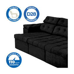 Sofá Itália 2,10 M Retrátil Reclinável Suede Preto – Sofá na Web - 3