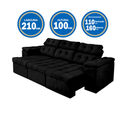 Sofá Itália 2,10 M Retrátil Reclinável Suede Preto – Sofá na Web - 4