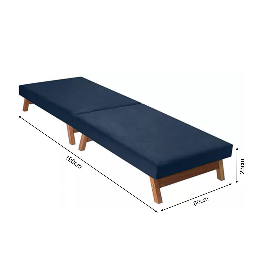 Cama Dobrável Pés de Madeira Maciça 1,90 X 0,80 Azul - 5