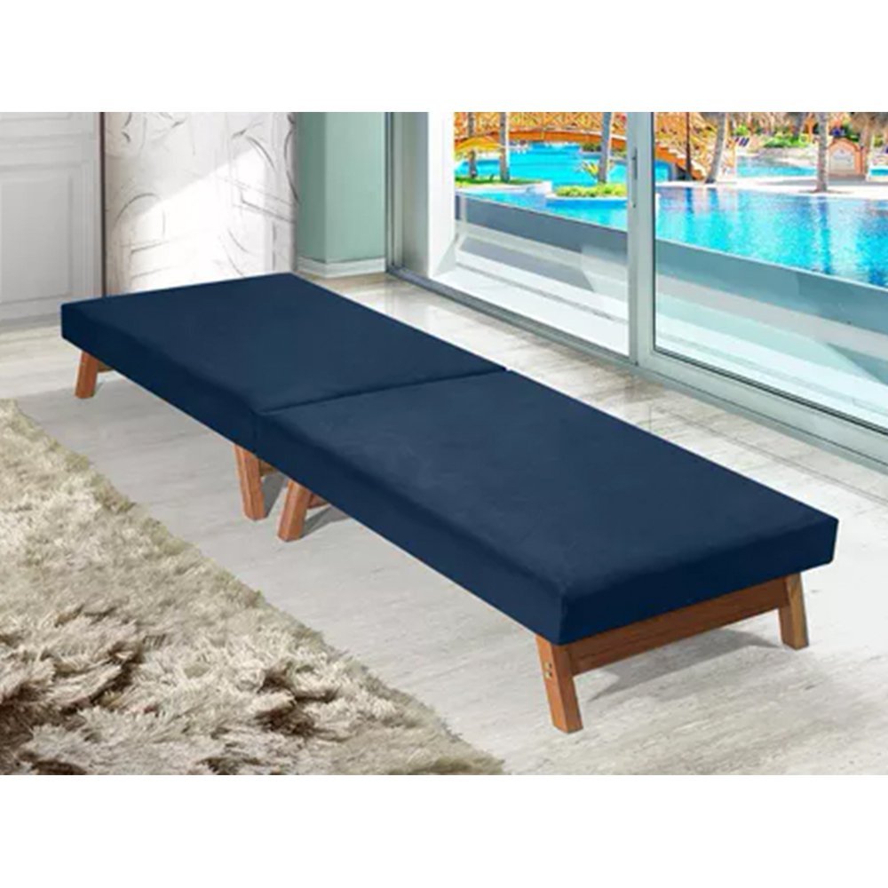 Cama Dobrável Pés de Madeira Maciça 1,90 X 0,80 Azul - 1