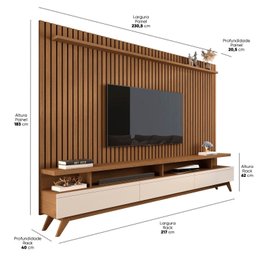 Rack com Painel para Tv 86 Polegadas Pés em Madeira Maciça Vivare - 3