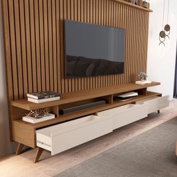 Rack com Painel para Tv 86 Polegadas Pés em Madeira Maciça Vivare - 4