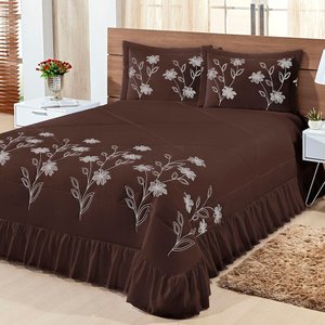 Kit Cobre Leito Casal Super King Lírio 03 Peças - Marrom