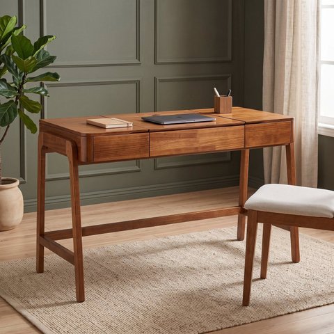 Escrivaninha Madeira Maciça 125,6cm com Porta Objetos