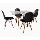 Ver imagem 1 de Conjunto Sala de Jantar Mesa Eames Eiffel Quadrada Vidro 90cm 4 Cadeiras Pretas