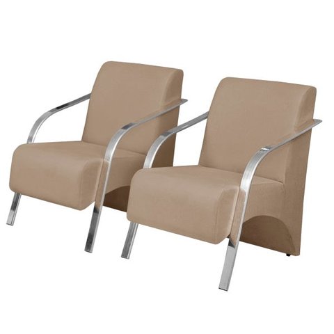 Kit 2 Poltronas Decorativas Vênus 1 Lugar Braço Pé Alumínio D Salla Suede Cappuccino
