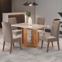 Ver imagem 1 de Mesa de Jantar 4 Lugares Singapura com Vidro Mel/perola/off White - Panorama Móveis