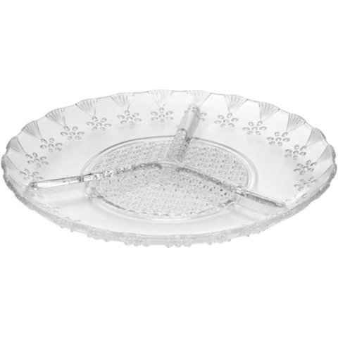 Petisqueira Vidro 3 Divisórias 19cm Floral Lyor Pequena Redonda Transparente Decorada Frios Avulsa