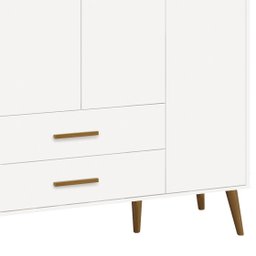 Guarda-roupa Isis Infantil Retrô 4 Portas 2 Gavetas Pés Madeira para Quarto Bebe - Branco Fosco - 4