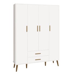 Guarda-roupa Isis Infantil Retrô 4 Portas 2 Gavetas Pés Madeira para Quarto Bebe - Branco Fosco - 1