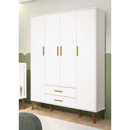 Guarda-roupa Isis Infantil Retrô 4 Portas 2 Gavetas Pés Madeira para Quarto Bebe - Branco Fosco - 2