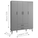 Ver imagem 6 de Guarda-roupa Isis Infantil Retrô 4 Portas 2 Gavetas Pés Madeira para Quarto Bebe - Branco Fosco