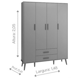 Guarda-roupa Isis Infantil Retrô 4 Portas 2 Gavetas Pés Madeira para Quarto Bebe - Branco Fosco - 6
