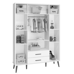 Guarda-roupa Isis Infantil Retrô 4 Portas 2 Gavetas Pés Madeira para Quarto Bebe - Branco Fosco - 5