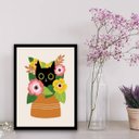Ver imagem 2 de Quadro Gatinho Com Vaso De Flores 45x34cm - com vidro:Madeira preta