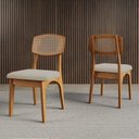 Ver imagem 2 de Kit 4 Cadeiras Estofadas em Tweed Claro Encosto Telado Estrutura 100% Mdf Nápoles Freijó/bege Claro