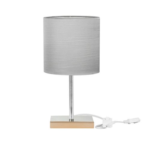Abajur Eros Cilindrico Shantung Cinza 30 Base Cobre Quadrada