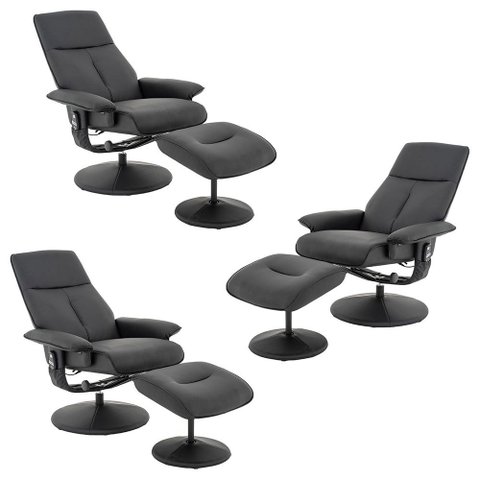 Kit 3 Poltronas do Papai com Massagem Elétrica Giratória Reclinável com Apoio de Pés Nebraska Pu Pre