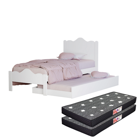 Cama Solteiro Nina com Auxiliar e 2 Colchões Solteiro D20 Cor Branco