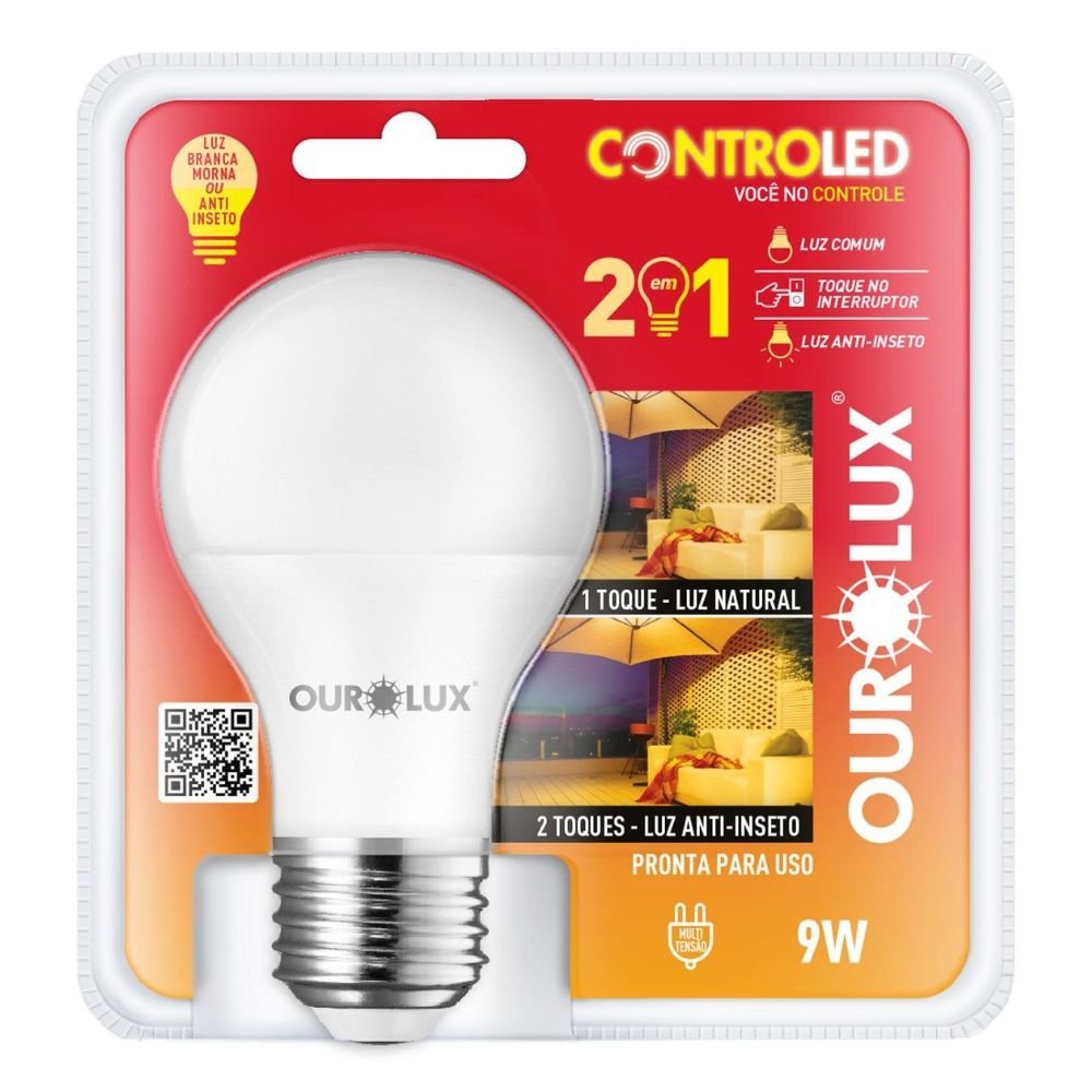 Lâmpada LED Ourolux Controled 2 Steps Anti-inseto 9W 2700K