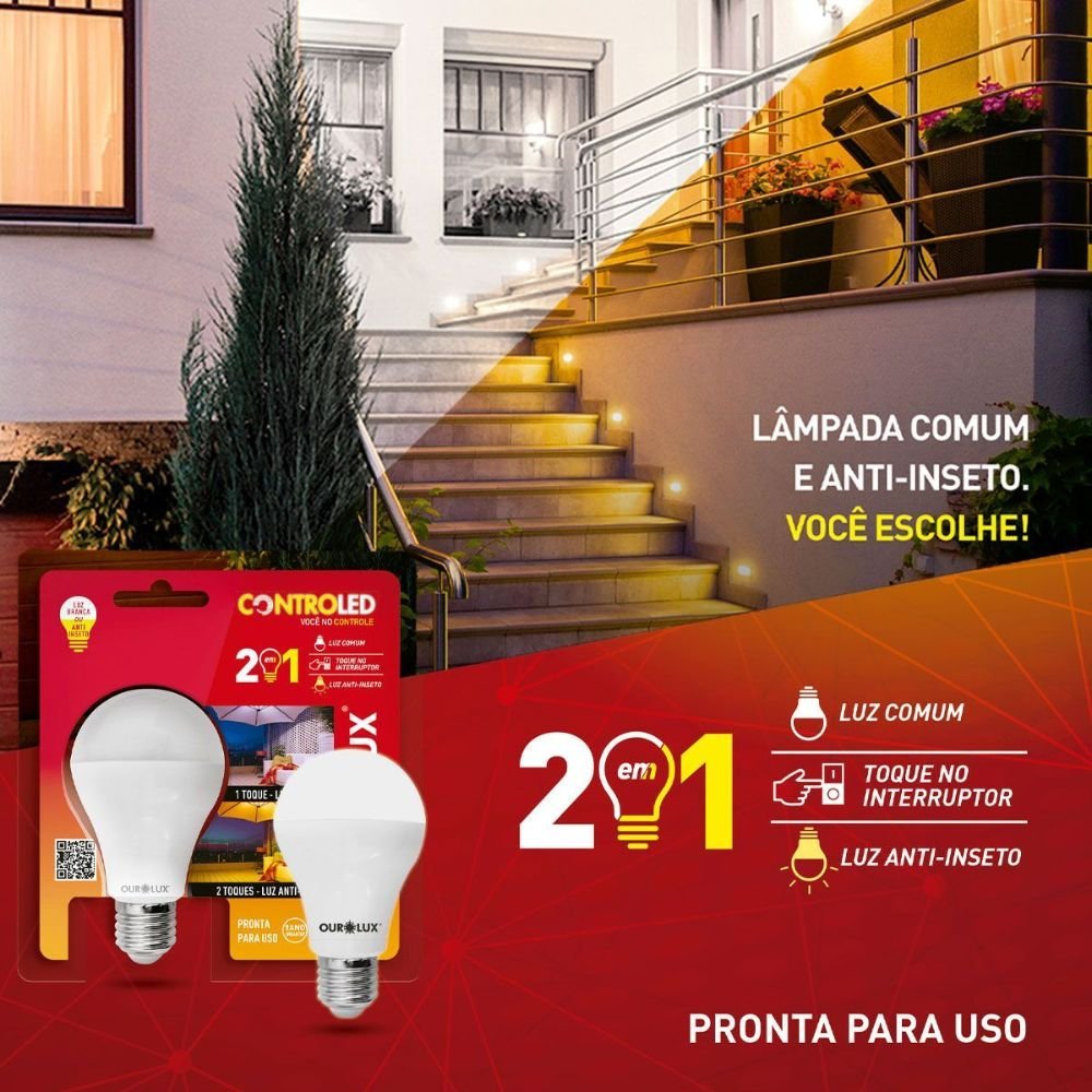 Lâmpada LED Ourolux Controled 2 Steps Anti-inseto 9W 2700K - 2