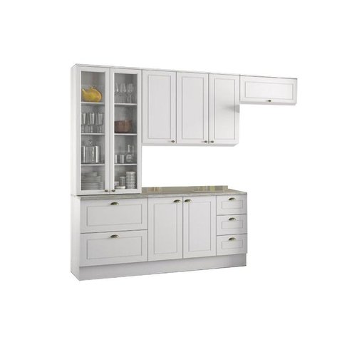 Cozinha Completa Americana 5 Peças (2 Armários + 1 Balcão + 1 Paneleiro + 1 Complemento) C5P14 Branc