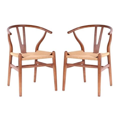 Kit com 2 Cadeiras para Sala de Jantar Madeira Maciça Wishbone Marrom/Escura