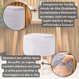 Capa de Puff Redondo Médio Avulsa Lisa Ajustável com Elástico - Tecido Veludo Decoração Banquinho Lu - 5