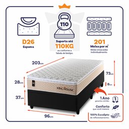 Cama Box Baú Solteirão Alford com Colchão Molas Ensacadas 96x203x73 Preto - 3