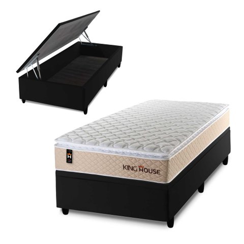 Cama Box Baú Solteirão Alford com Colchão Molas Ensacadas 96x203x73 Preto