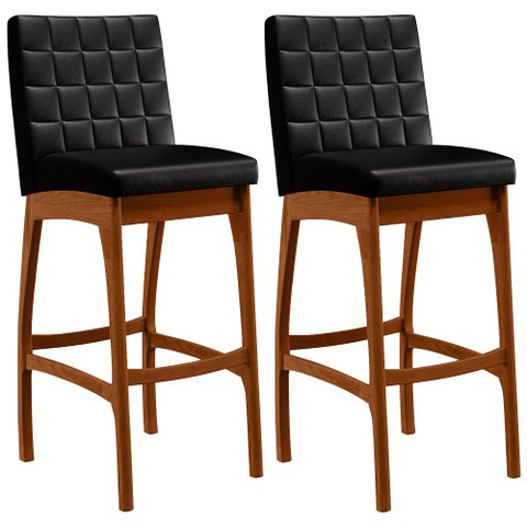 Kit 02 Banquetas Altas Para Cozinha Sala de Jantar Fixa Mila B04 Couríssimo Preto - Lyam Decor