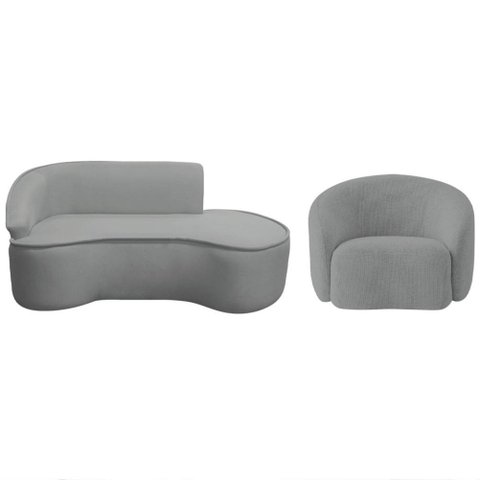 Kit Divã Recamier Orgânico Marrocos 200cm Lado Direito e 1 Poltronas Amore Bouclé Cinza