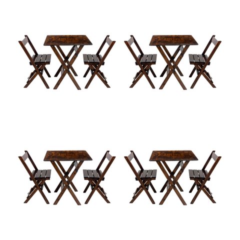Kit 4 Conjuntos Mesa Dobrável para Bar e Restaurante 60x60cm com 2 Cadeiras em Madeira Maciça - Imbu
