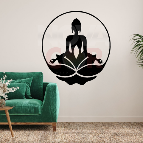 Adesivo de Parede Silhueta Buda Flor de Lotus - 45x50cm