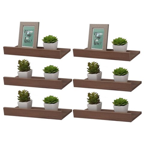 Kit 6 Prateleiras Porta Quadros 40 X 15cm Nogal Suporte Invisível