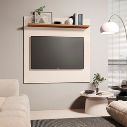 Painel Dubai Tv 32 Polegadas Pequeno Quarto Suspenso Sala Rack Cor Off White/freijó - 2