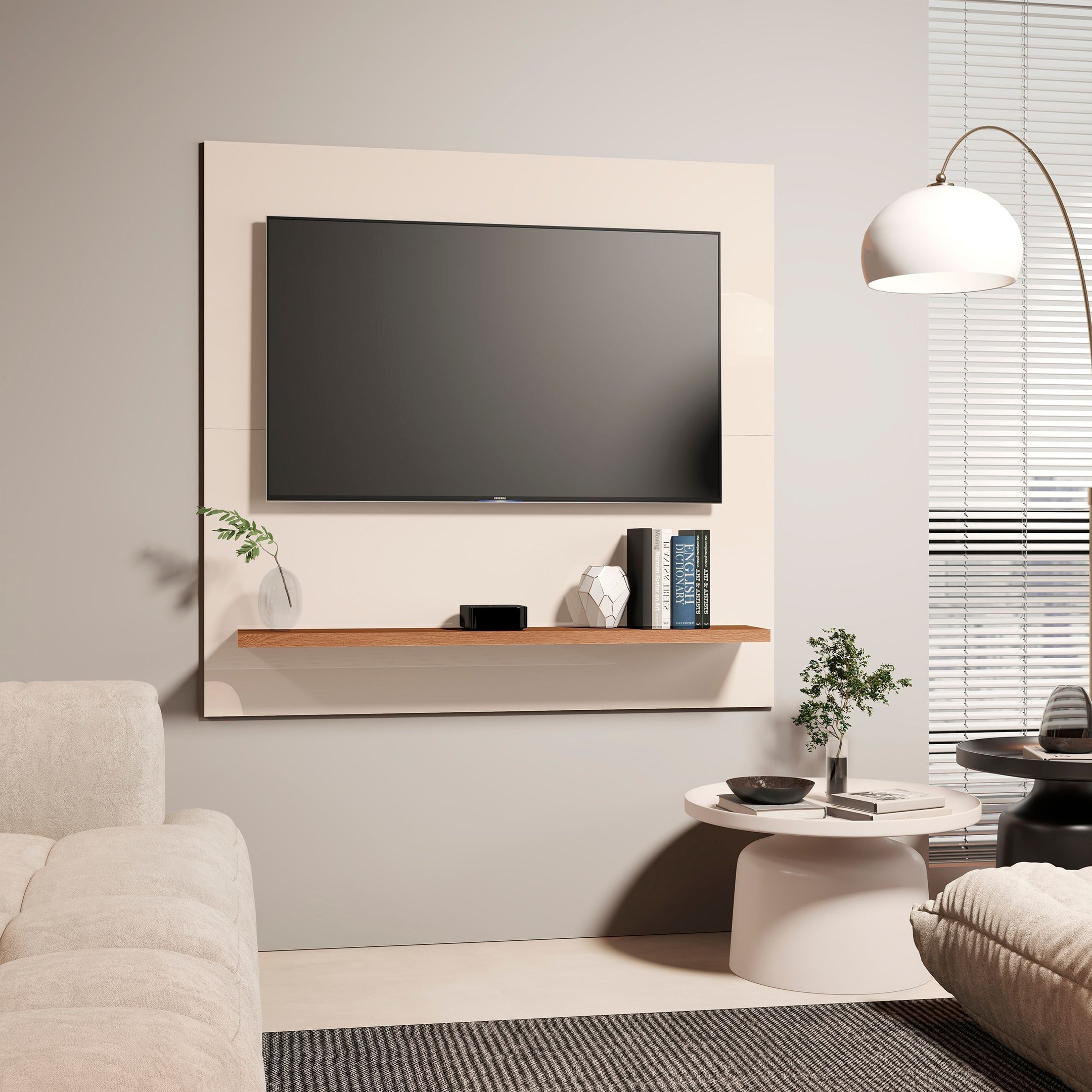 Painel Dubai Tv 32 Polegadas Pequeno Quarto Suspenso Sala Rack Cor Off White/freijó