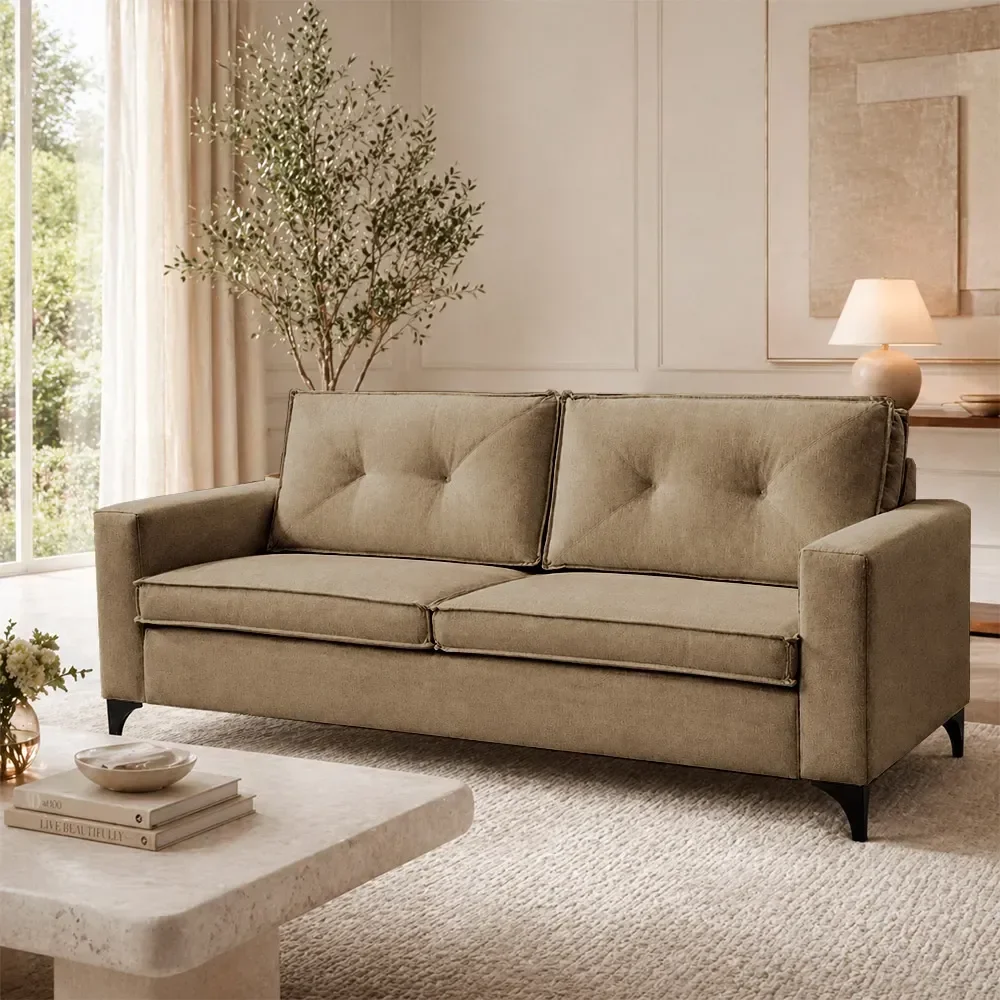 Sofá Sala de Estar Marselha 210cm 3 Lugares Pés em Metal Bouclê Castor M1 - Monari Design