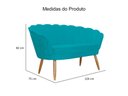 Ver imagem 2 de Kit Namoradeira + 2 Poltronas Decorativa Pétala Suede Azul Tifany Pés Madeira Ms Decor