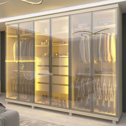 Guarda Roupa Absolut 6 Portas Reflecta Led Off White - Gelius