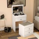 Ver imagem 1 de Penteadeira Cômoda e Banco com Espelho 3 Gavetas 60 Cm Branco Móvel Bento