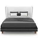 Ver imagem 1 de Cabeceira Casal Nilo 140cm com Cama Pés Madeira Suném P05 Couríssimo Preto Bouclê Cru - Lyam Decor