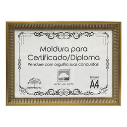 Moldura A4 Quadro Certificado Diploma de Luxo e Tela Acetato Arte na Arte Moldura A-4 Moldura Dourad - 1