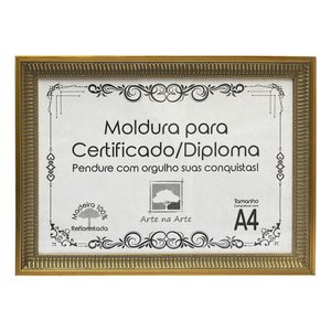 Moldura A4 Quadro Certificado Diploma de Luxo e Tela Acetato Arte na Arte Moldura A-4 Moldura Dourad