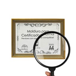Moldura A4 Quadro Certificado Diploma de Luxo e Tela Acetato Arte na Arte Moldura A-4 Moldura Dourad - 2