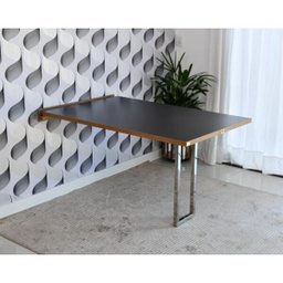 Mesa Dobrável Retrátil de Parede 140x89 - Base Inox Preto/Noronha - 1