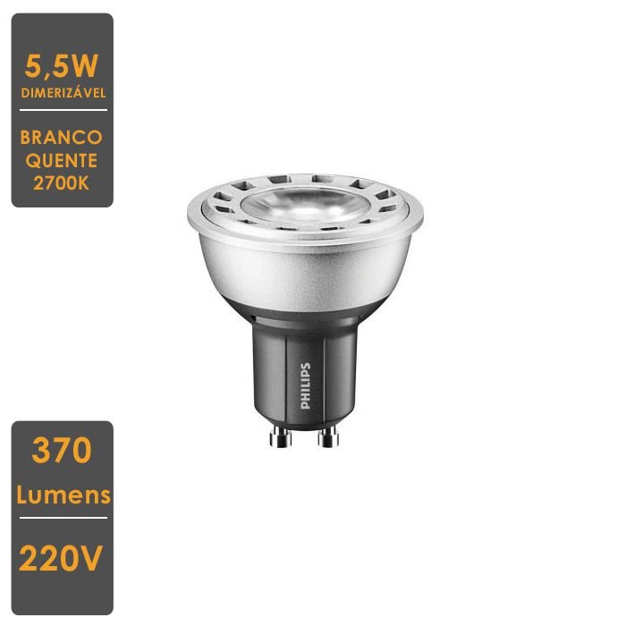 Lâmpada LedSpot 5,5W GU10 2700K 220V Dim Philips 9290002566