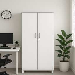 Armário Alto para Escritório Polar com Prateleiras com 2 Portas com Chave Branco - 2
