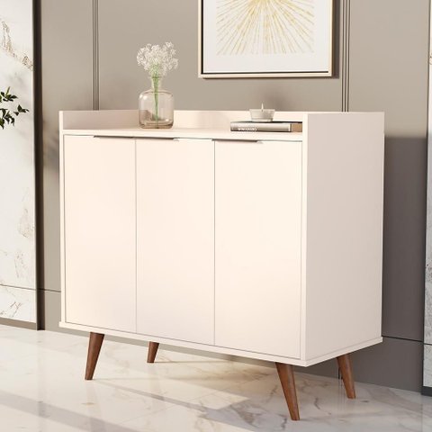 Buffet Indonesia 3 Portas MDP 90cm Perola Branco Bechara Móveis