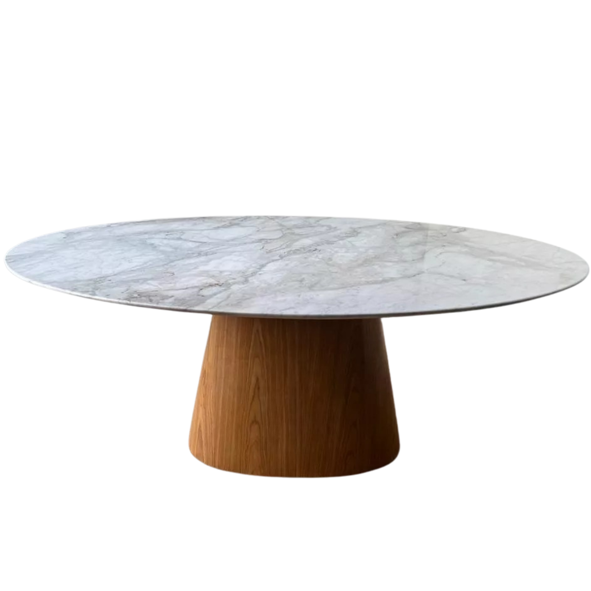 Mesa de Jantar Cone Oval 180x100 Cm Mármore Branco Extra Base Freijó